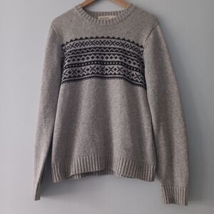 Abercrombie & Fitch Gray Fair Isle Knit Crewneck Sweater S